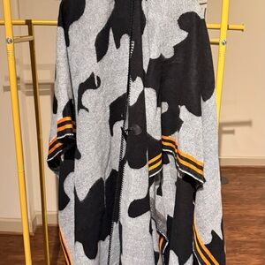 AKIRA Black and Gray Poncho with Orange Accents